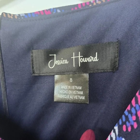 $139 Jessica Howard Dress Sz 8 Elbow-Sleeve Gathered-Waist Stretchy New - Picture 8 of 15